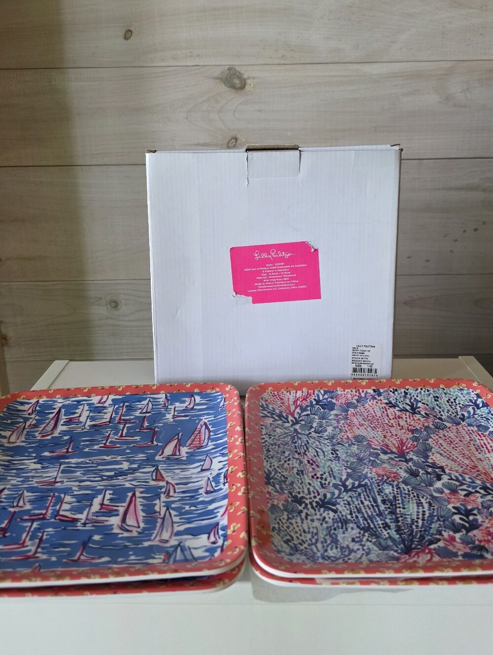 NWT Lilly Pulitzer Set of Plates (4) Boatylicious Blue Pink White